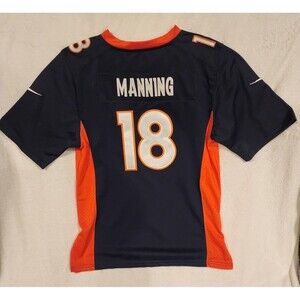 Nike Broncos Jersey NFL Manning #18 Youth Large Blue Orange Embroidered